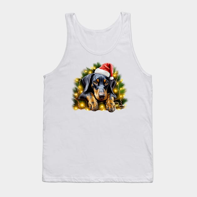 Lazy Doberman Pinscher Dog at Christmas Tank Top by Chromatic Fusion Studio